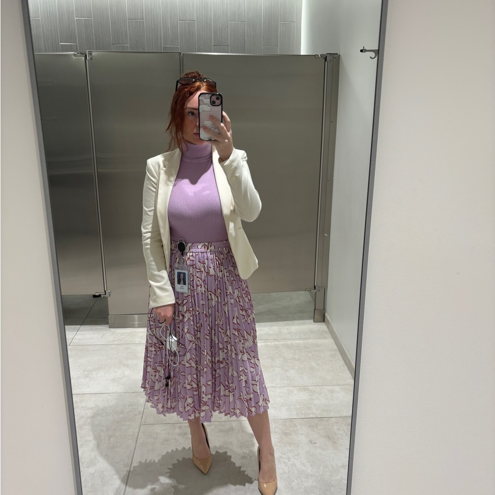 Halogen Purple Pleated A-Line Midi Skirt